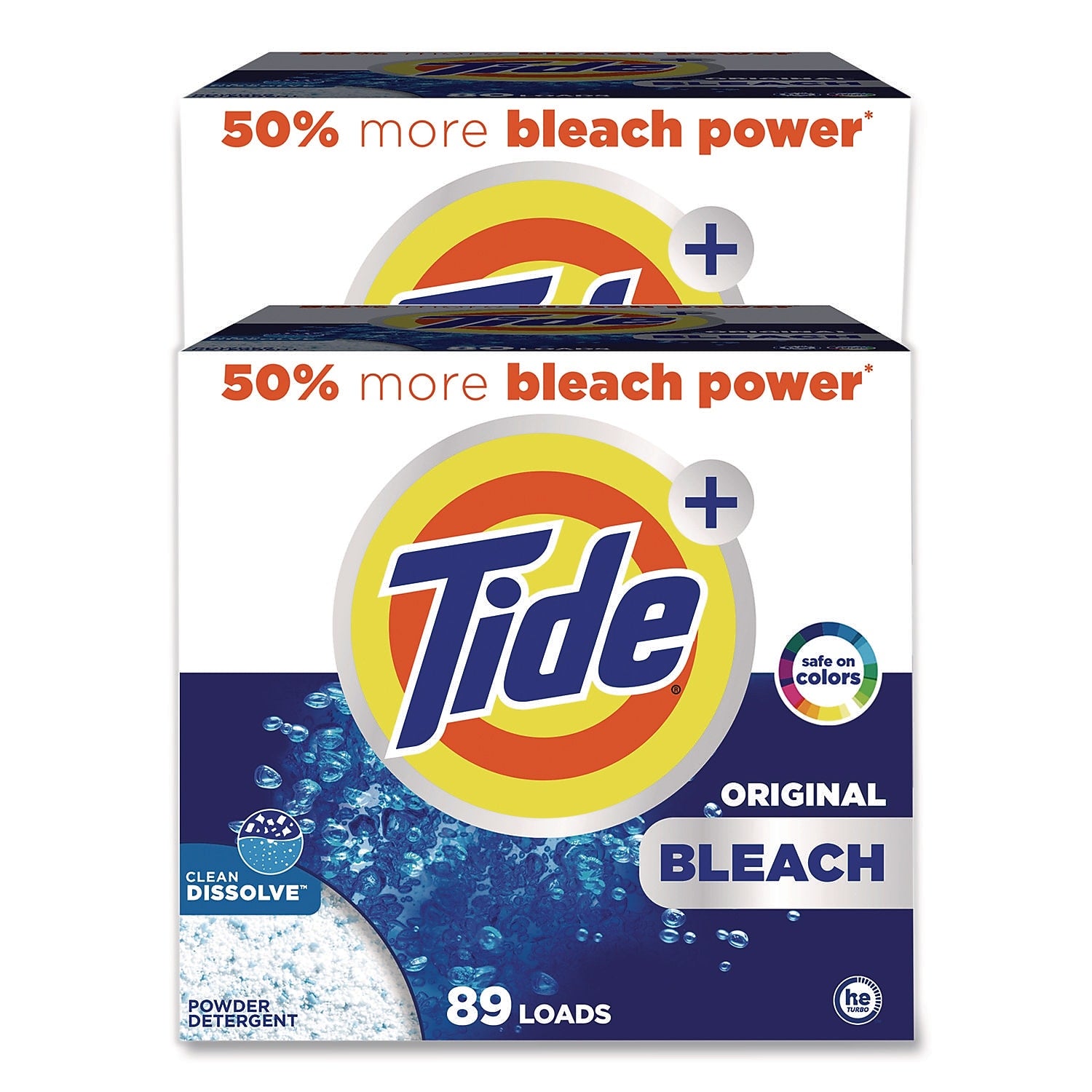 Tide Plus Bleach HE Powder Laundry Detergent, Original Scent, 80 Loads, 129 oz., 2/Carton (80811551)