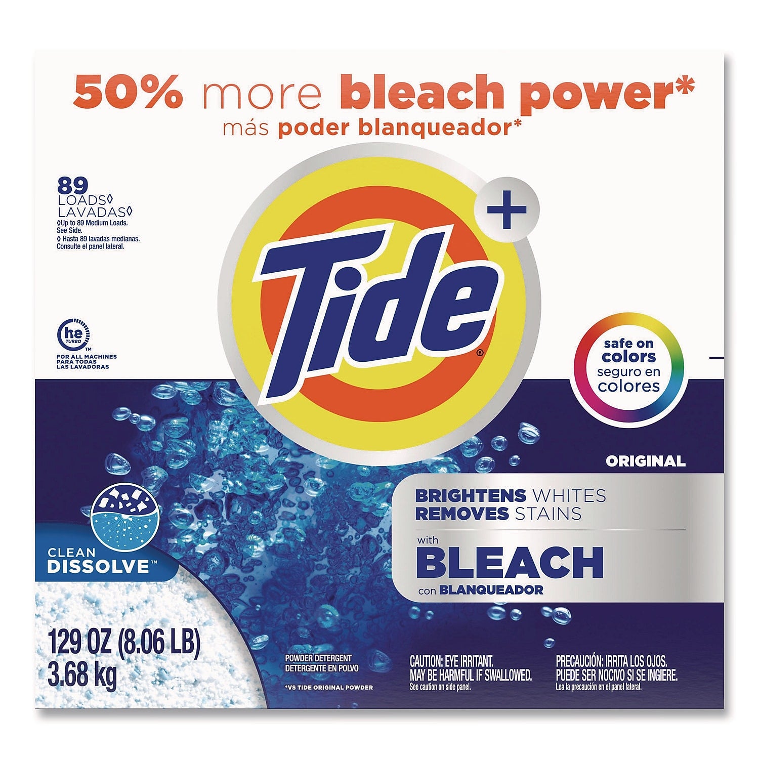 Tide Plus Bleach HE Powder Laundry Detergent, Original Scent, 80 Loads, 129 oz. (80811551)