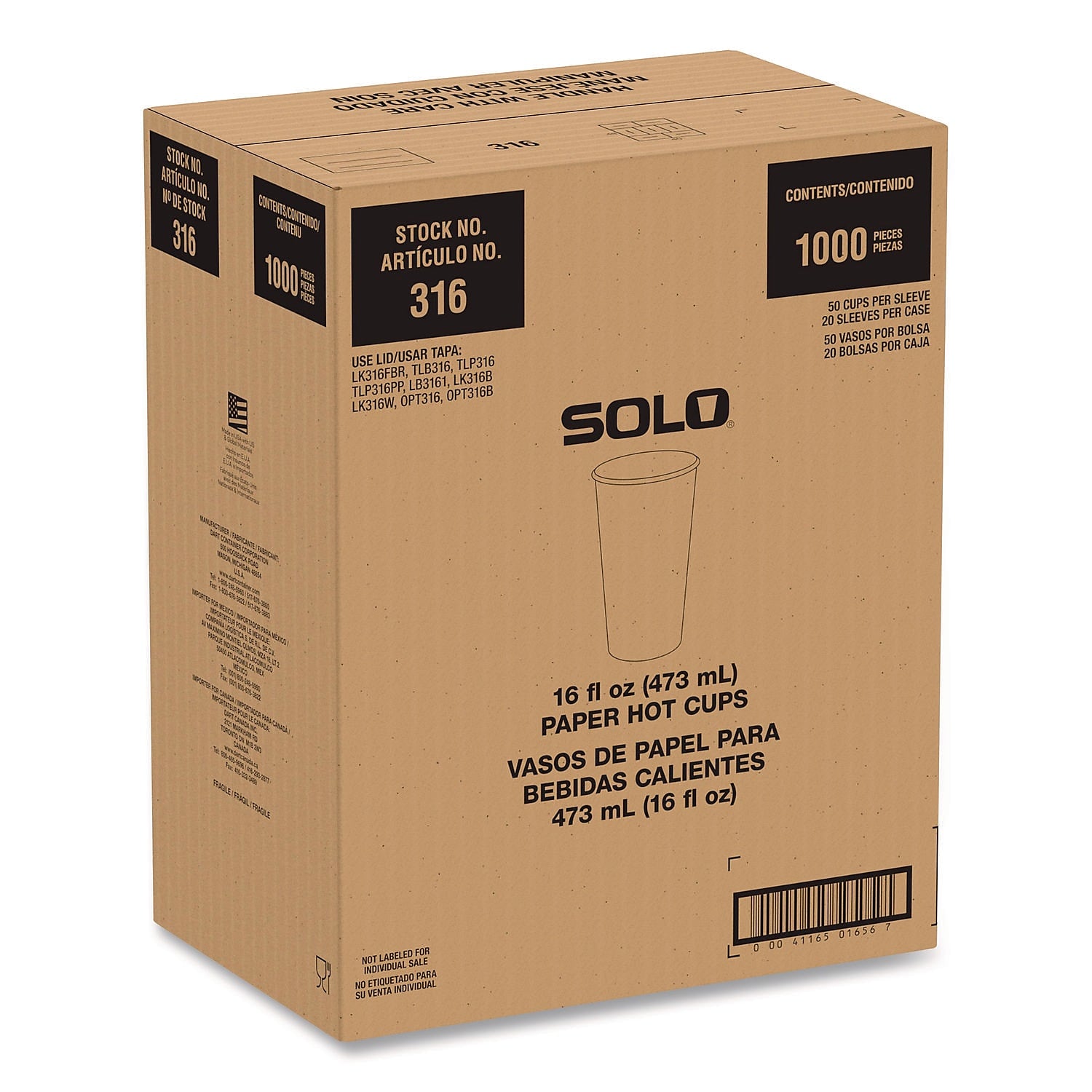 SOLO ProPlanet Paper Hot Cups, 16 oz., White/Blue, 1000/Carton (316RC-PLANET)