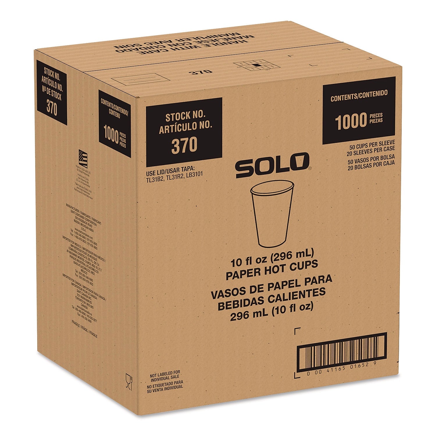 SOLO ProPlanet Paper Hot Cups, 10 oz., White/Blue, 1000/Carton (370RC-PLANET)
