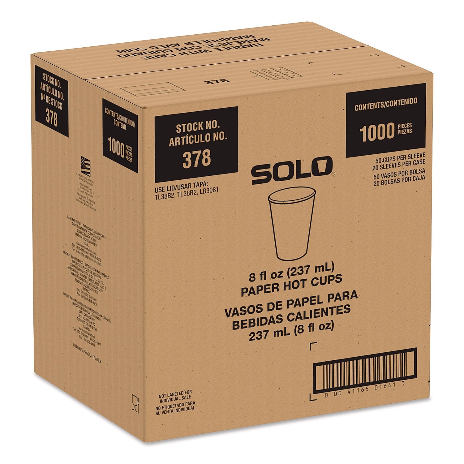 SOLO ProPlanet Paper Hot Cups, 8 oz., White/Blue, 1000/Carton (378RC-PLANET)