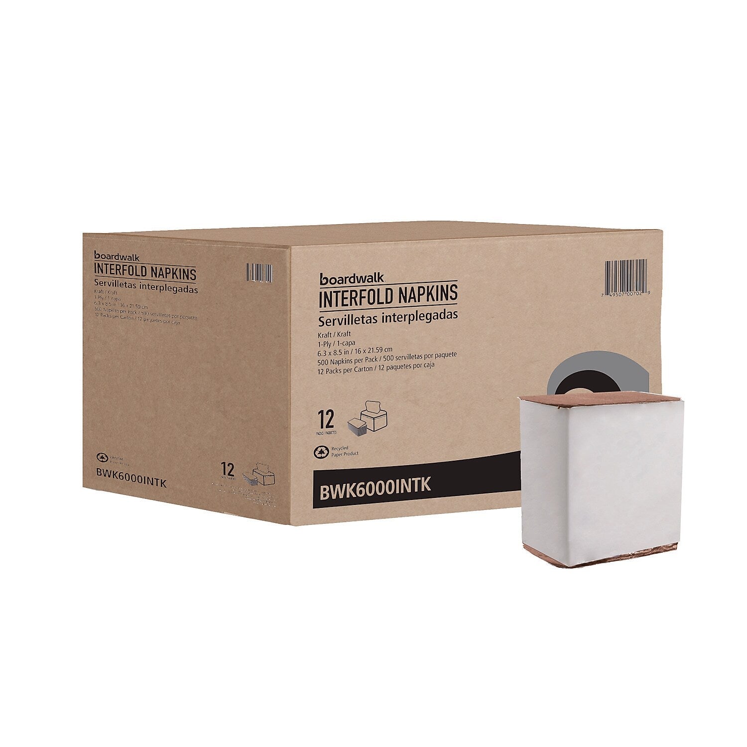 Boardwalk Napkin, 1-Ply, Kraft, 500 Napkins/Pack, 12 Packs/Carton (BWK6000INTK)