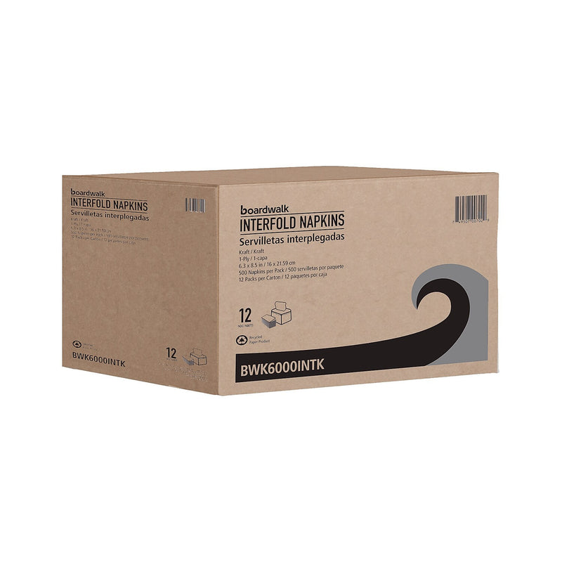 Boardwalk Napkin, 1-Ply, Kraft, 500 Napkins/Pack, 12 Packs/Carton (BWK6000INTK)