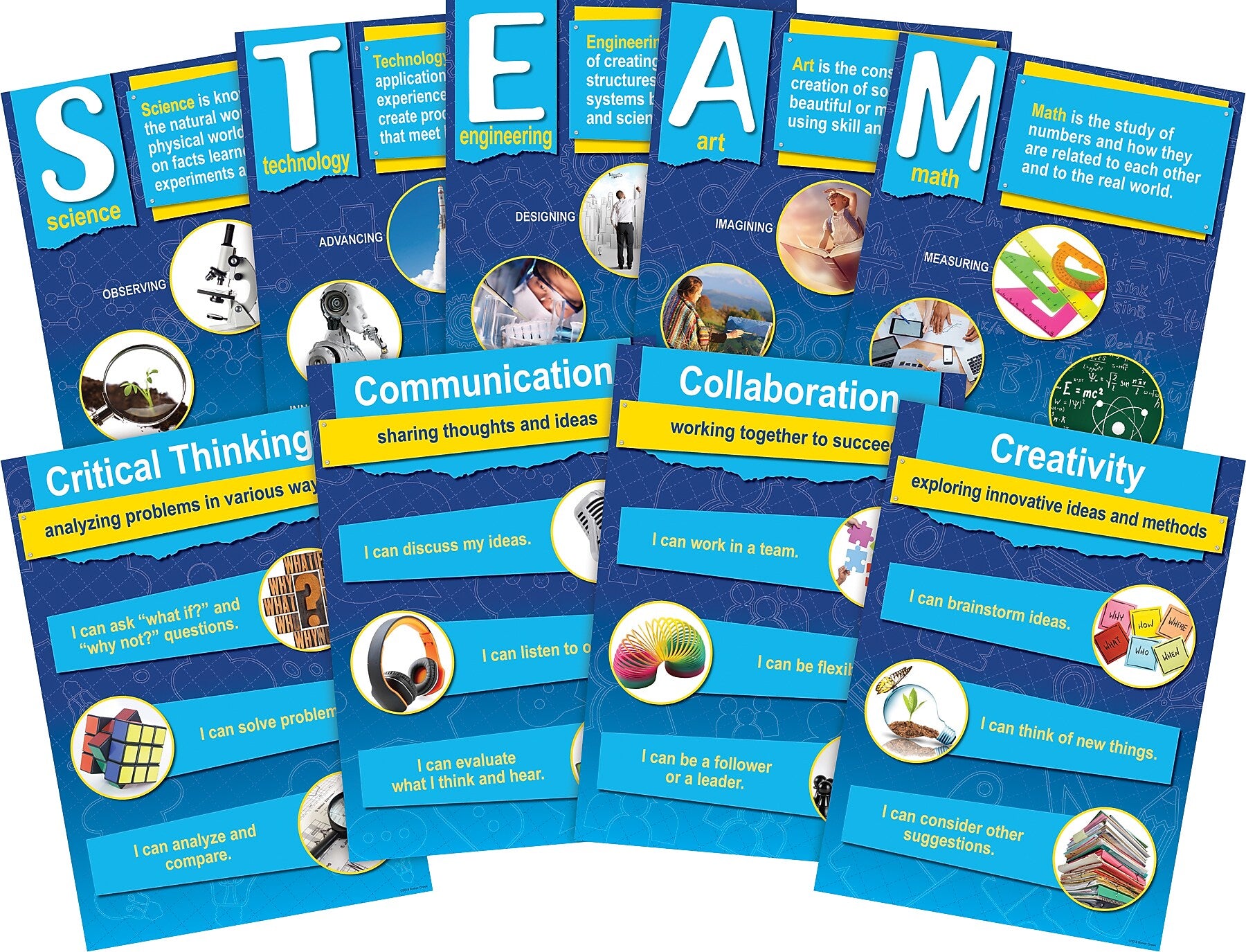 Barker Creek STEM/STEAM Poster Set 19" x 13 3/8" 21st Century 4-C Skills, 9/Set (BC1889)
