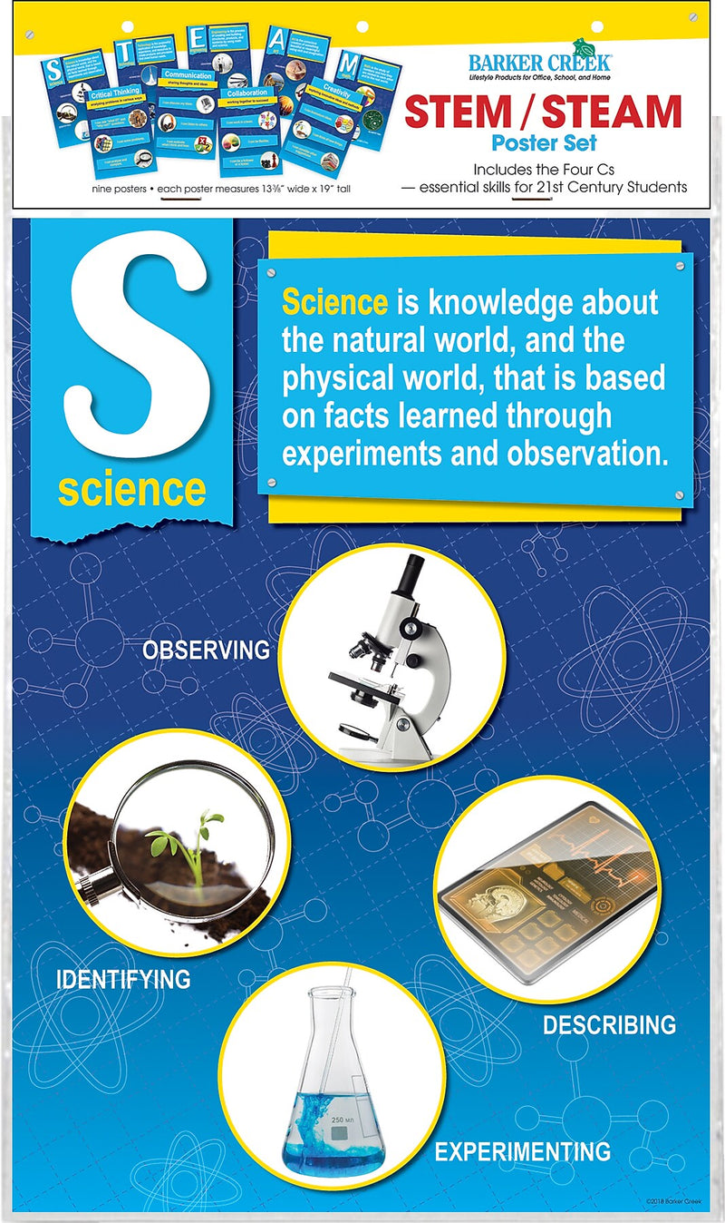 Barker Creek STEM/STEAM Poster Set 19" x 13 3/8" 21st Century 4-C Skills, 9/Set (BC1889)