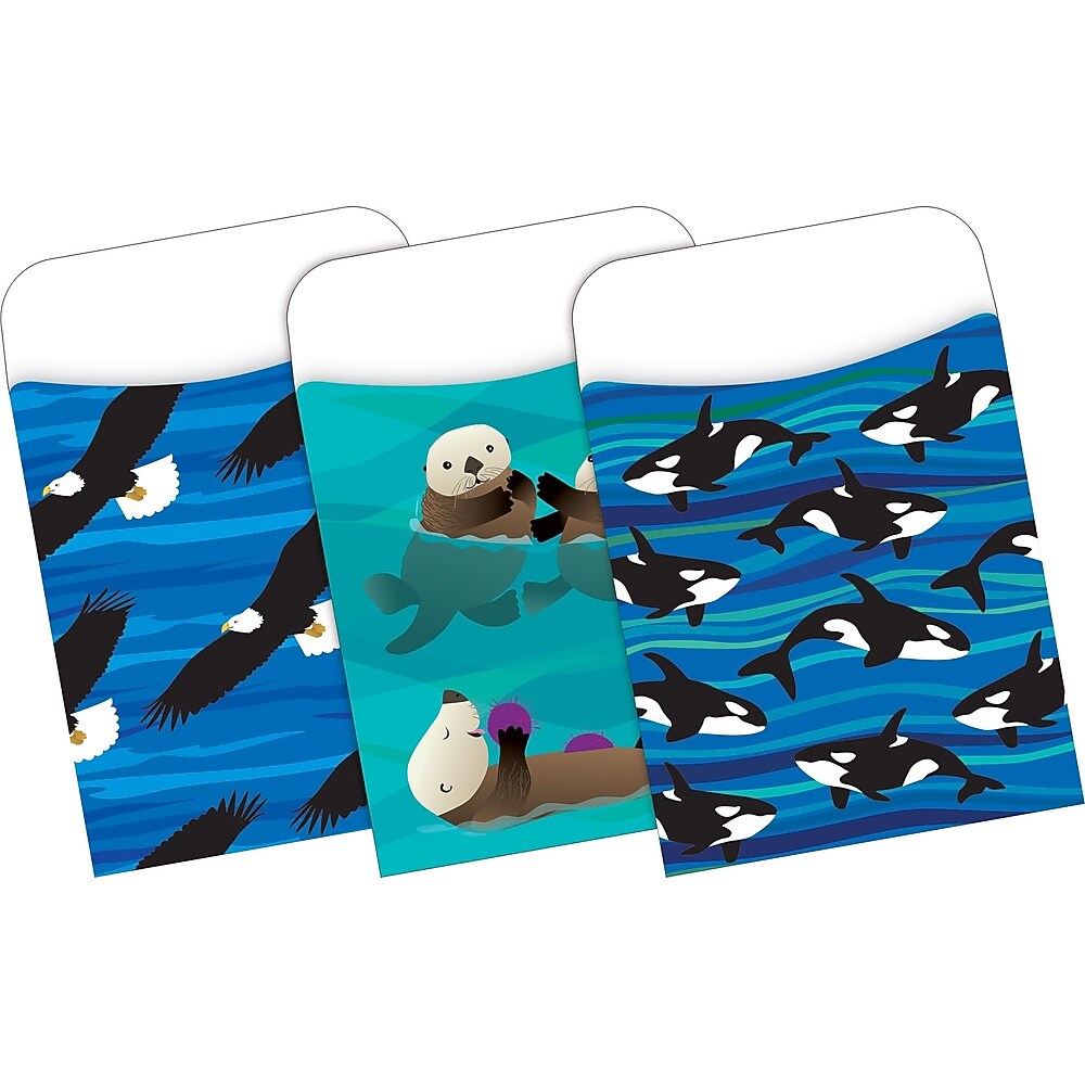 Barker Creek Sea & Sky Peel & Stick Library Pockets, 5.125" x 3.5", 30/Pack (1277)