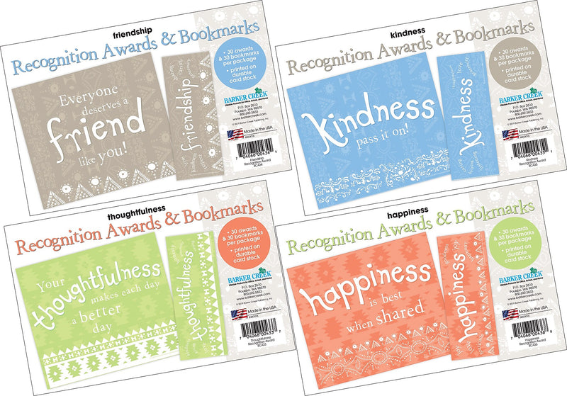 Barker Creek Celebrate Thoughtfulness Recognition Awards & Bookmarks Set, 8.5 x 5.5”, Multicolored, 120/Set (BC3866)