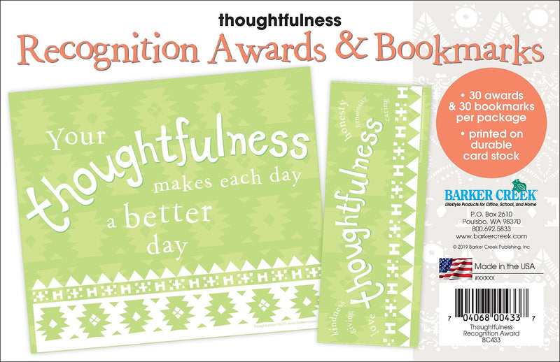 Barker Creek Thoughtfulness Awards & Bookmarks Set, 8.5" x 5.5”, Multicolored, 30/Pack (BC433)