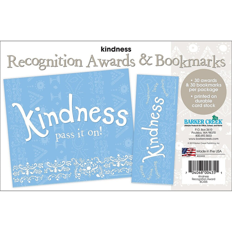 Barker Creek Kindness Awards & Bookmarks Set, 8.5" x 5.5”, Multicolored, 30/Pack (BC435)