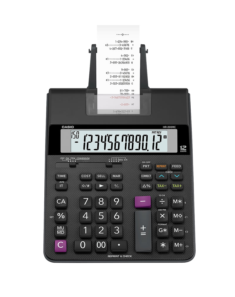 Casio HR-200RC 12-Digit Compact Printing Calculator, Black