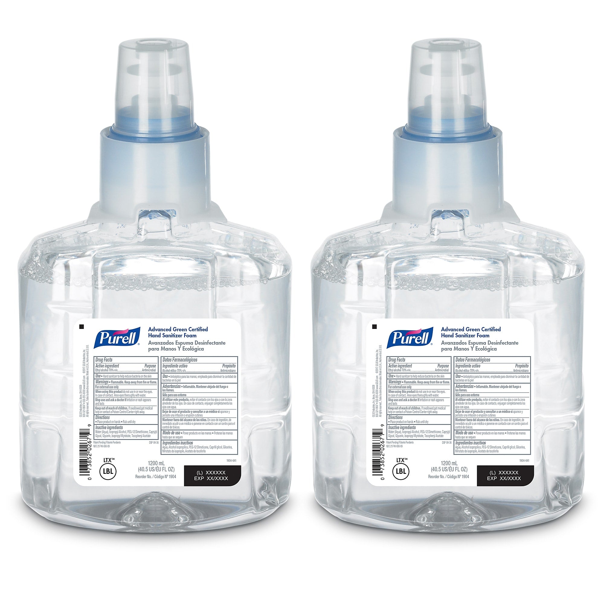 PURELL Advanced Foaming Hand Sanitizer Refill for LTX-12 Dispenser, 1200 mL, 2/Pack (1904-02)