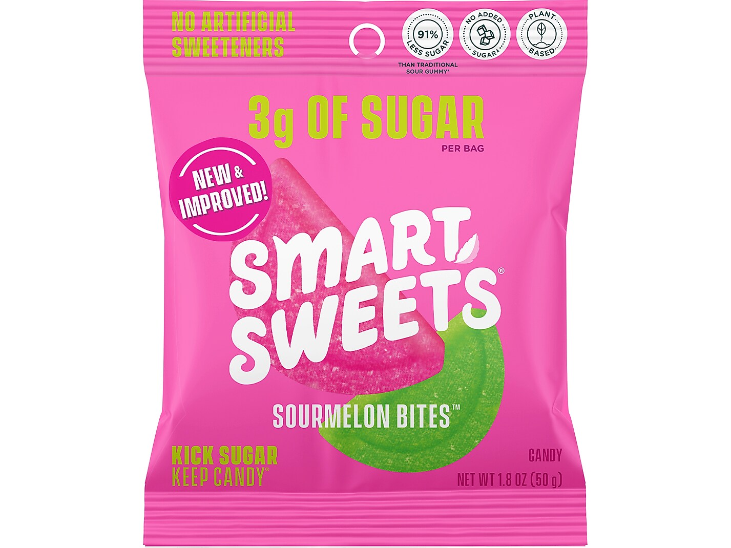 Smart Sweets Watermelon Sourmelon Bites Gummy Candy, 1.8 oz., 12 Bags/Box (20080)