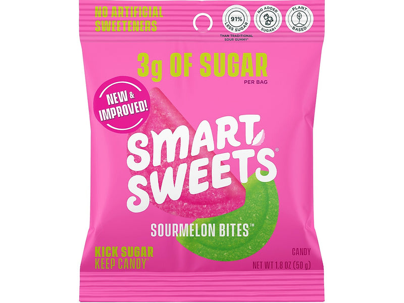 Smart Sweets Watermelon Sourmelon Bites Gummy Candy, 1.8 oz., 12 Bags/Box (20080)
