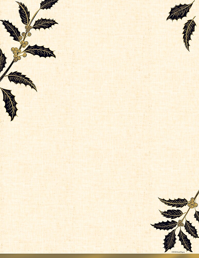 Great Papers!® Golden Metallic Holly Holiday Letterhead, 8.5" x 11", 40 sheets (2018015)