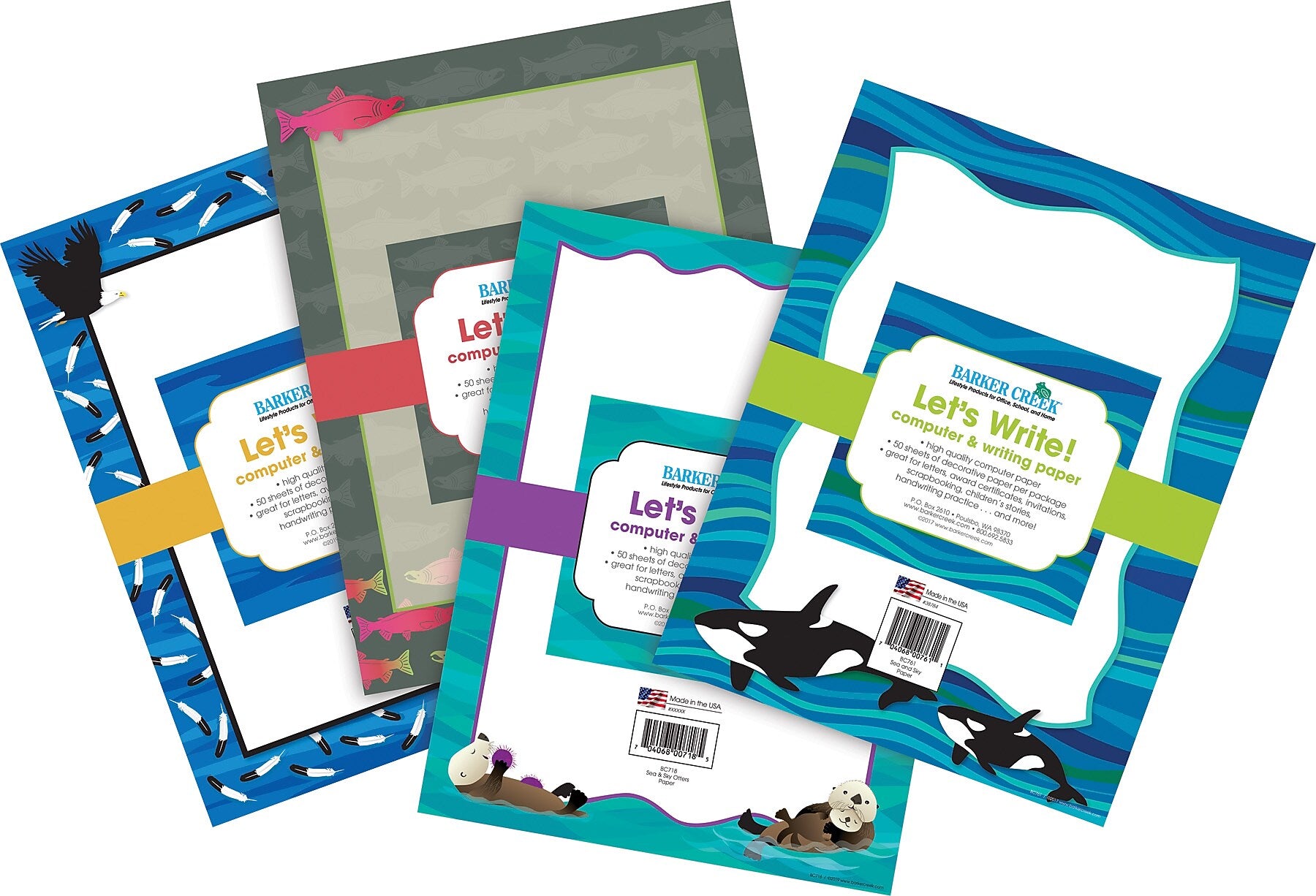 Barker Creek Sea & Sky Computer Paper, 8.5" x 11", 60 lbs., Assorted Colors, 200 Sheets/Pack (BC3864)