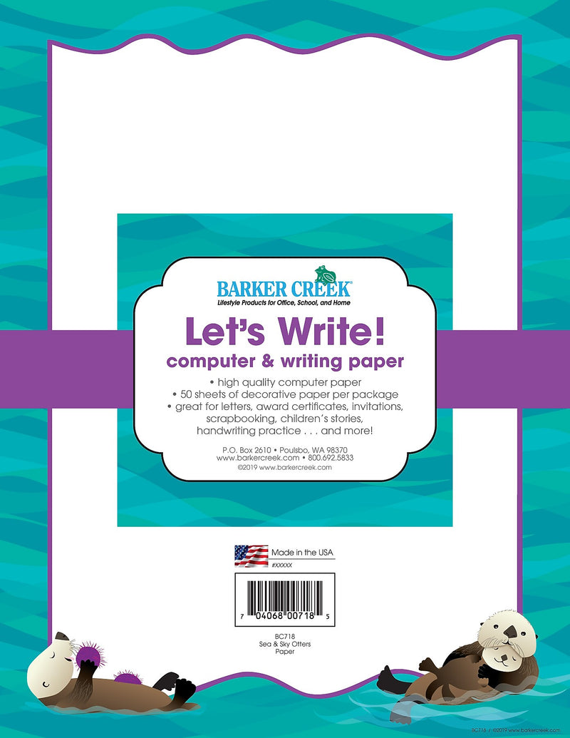 Barker Creek Sea & Sky Computer Paper, 8.5" x 11", 60 lbs., Multicolored, 50 Sheets/Pack (BC718)