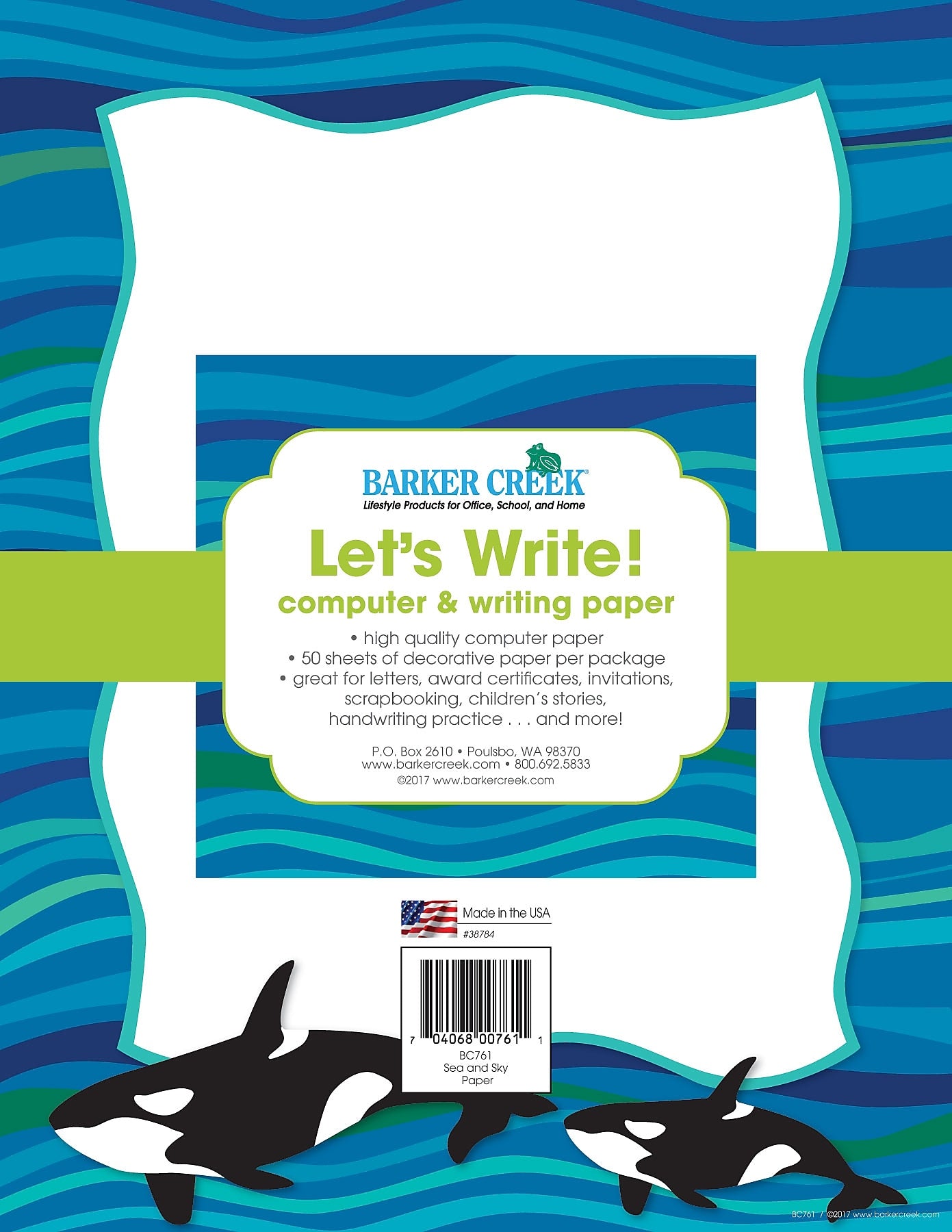 Barker Creek Sea & Sky Computer Paper, 8.5" x 11", 60 lbs., Multicolored, 50 Sheets/Pack (BC761)