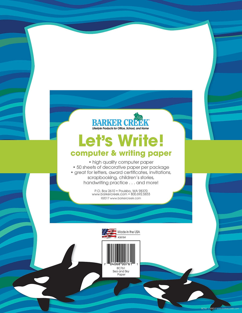Barker Creek Sea & Sky Computer Paper, 8.5" x 11", 60 lbs., Multicolored, 50 Sheets/Pack (BC761)