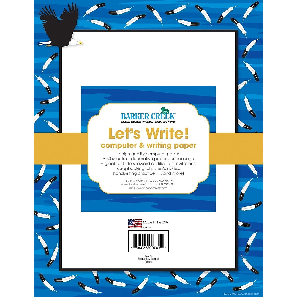 Barker Creek Sea & Sky Computer Paper, 8.5" x 11", 60 lbs., Multicolored, 50 Sheets/Pack (BC763)
