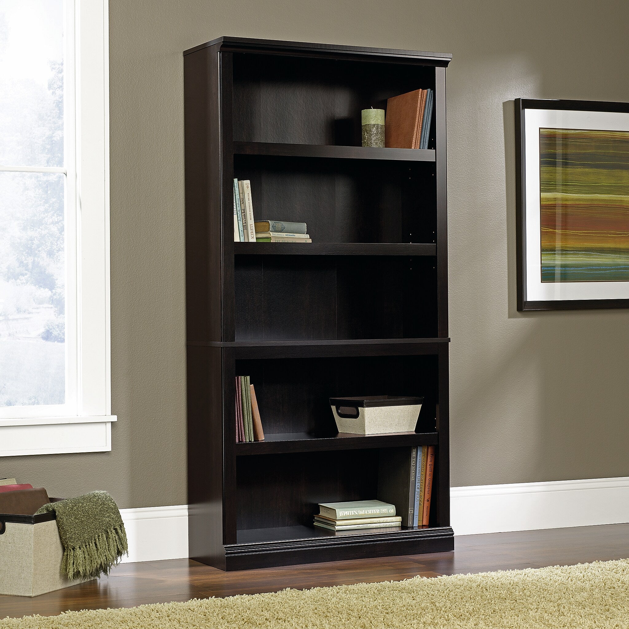 Sauder Select 70"H 5-Shelf Bookcase, Estate Black (414235)