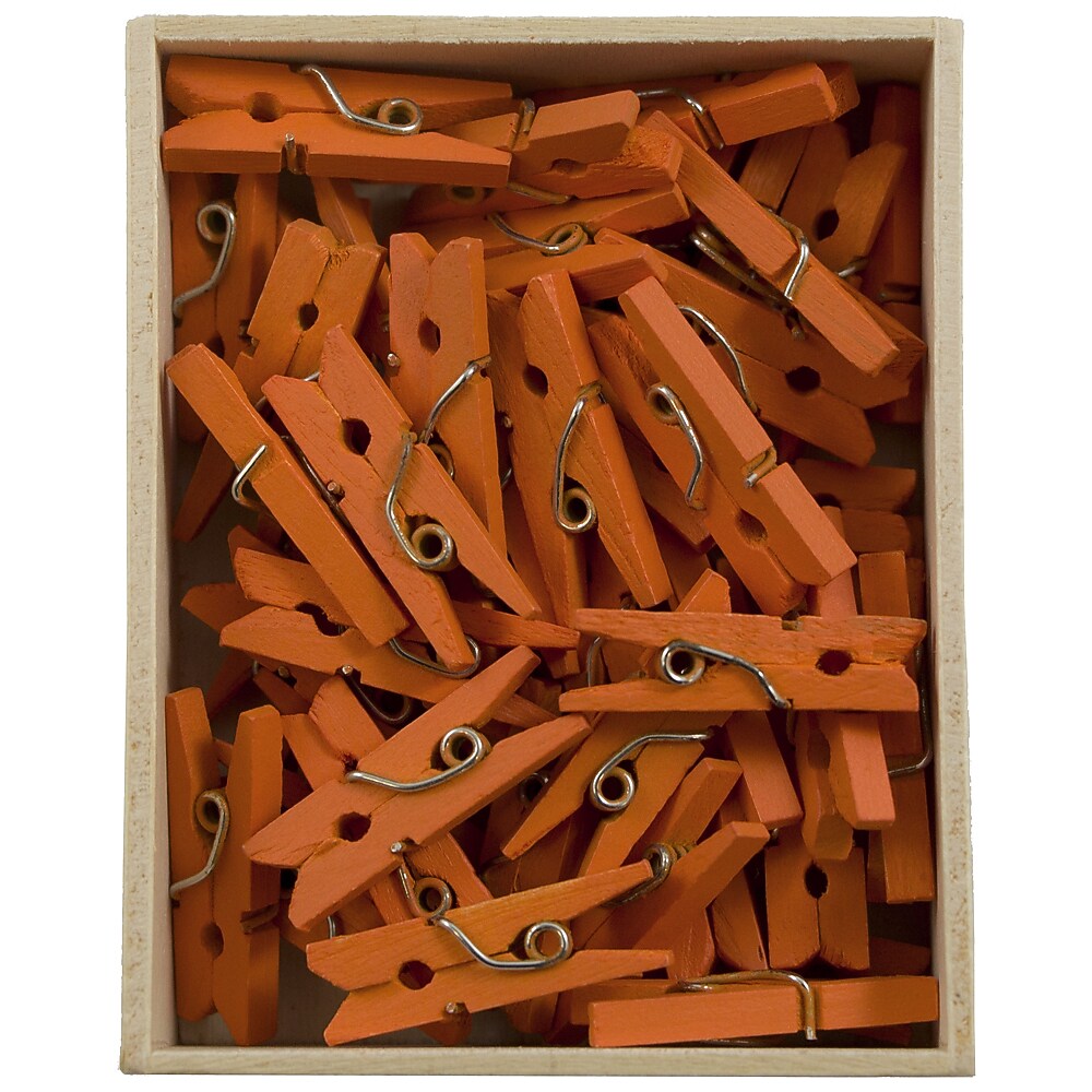 JAM Paper Wood Clip Small Wood Clothespins, Orange, 2 Packs of 50 (230729133A)