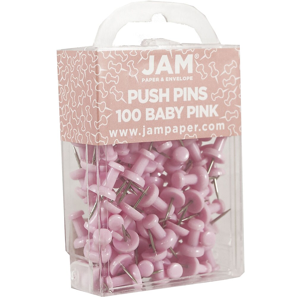 JAM Paper Push Pins, Baby Pink, 2 Packs of 100 (222419048A)