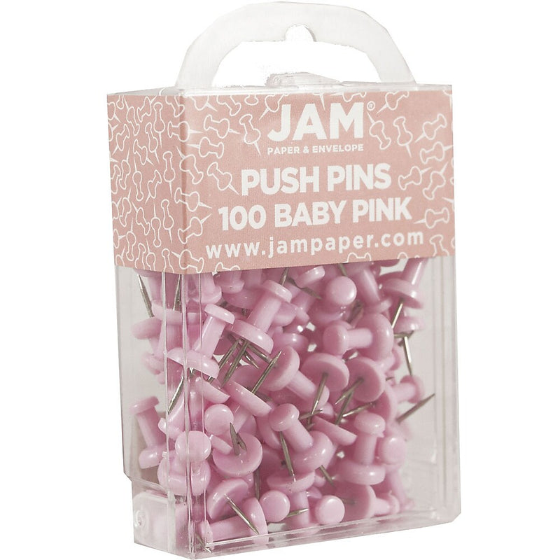 JAM Paper Push Pins, Baby Pink, 2 Packs of 100 (222419048A)