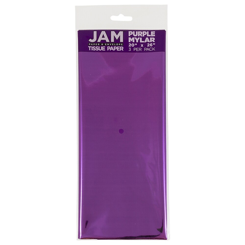 JAM Paper 20" x 26" Tissue Paper, Purple Mylar, 3 Sheets/Pack (11734228)