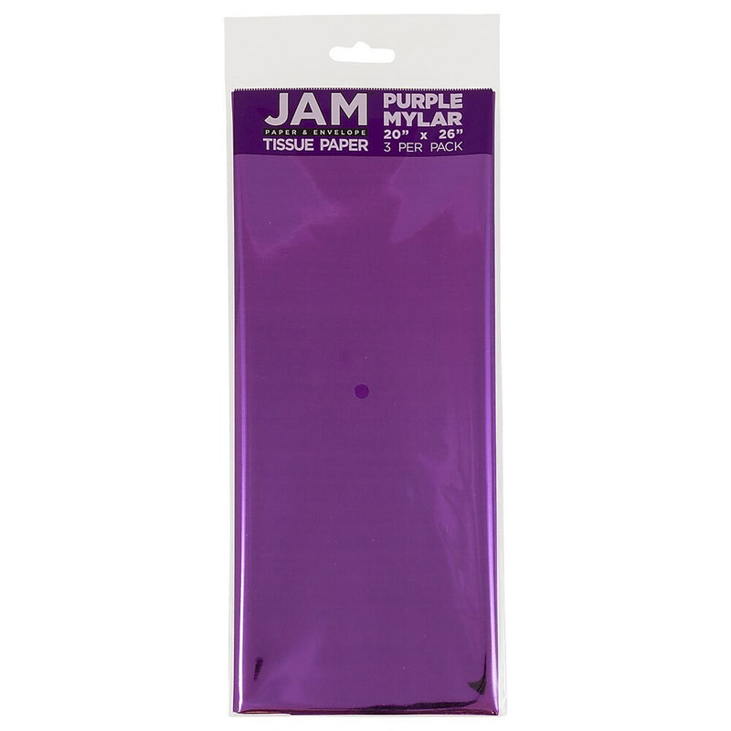 JAM Paper 20" x 26" Tissue Paper, Purple Mylar, 3 Sheets/Pack (11734228)