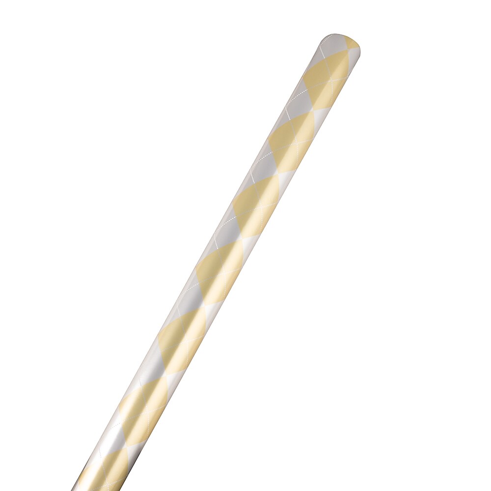 JAM Paper Christmas Wrapping Paper, 12 Sq. Ft, Silver & Gold Argyle (165534329)