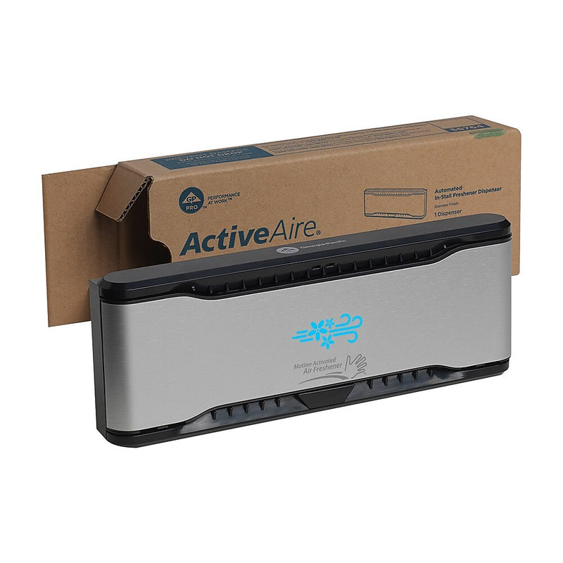 ActiveAire Automated In-Stall Freshener Dispenser by GP PRO, Stainless Finish, 9.500"W x 1.170"D x 3.500"H (56764)