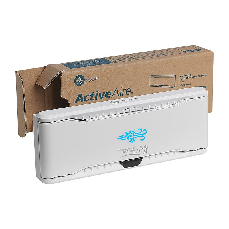 ActiveAire Automated In-Stall Freshener Dispenser by GP PRO, White, 9.500"W x 1.170"D x 3.500"H (56769)