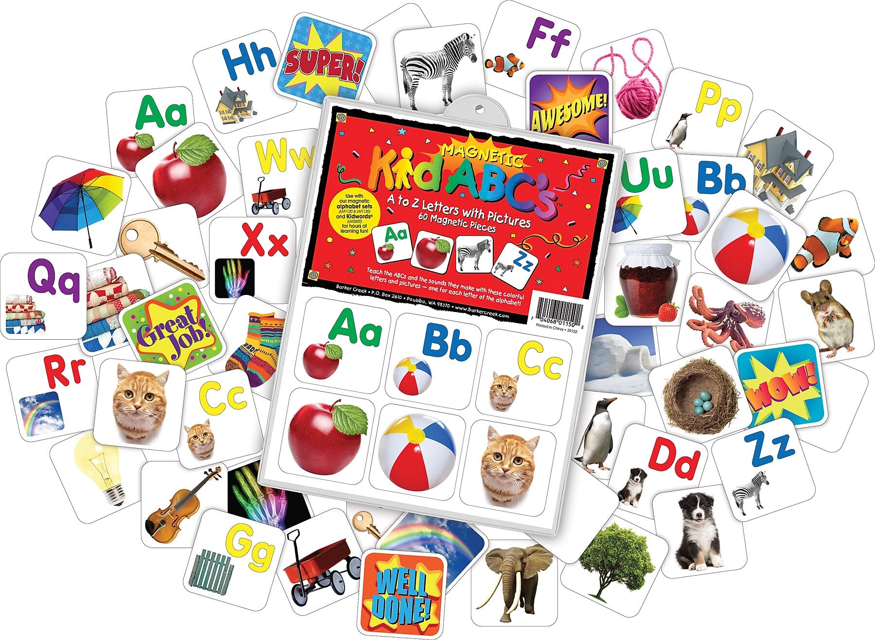 Barker Creek Learning Magnets A-Z Letters with Pictures, 60 Magnetic Pieces/Pack (LM1150)