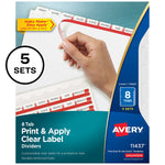 Avery Index Maker Paper Dividers with Print & Apply Label Sheets, 8 Tabs, White, 5 Sets/Pack (11437)