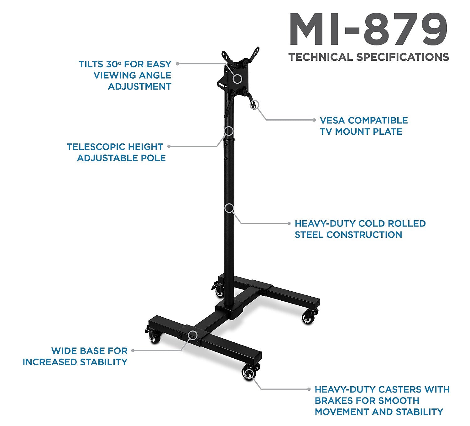 Mount-It! Metal Pedestal TV Stand, Screens up to 42", Black (MI-879)