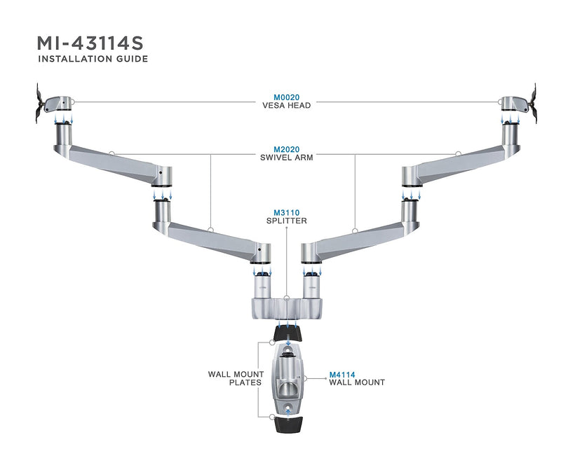 Mount-It! Modular Dual Adjustable Monitor Arms, Up to 30" Monitors, Gray/Silver (MI-43114)