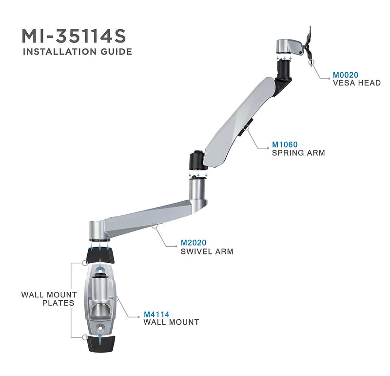 Mount-It! Modular Mount Adjustable Monitor Arm, Up to 32" Monitors, Gray/Silver (MI-35114)