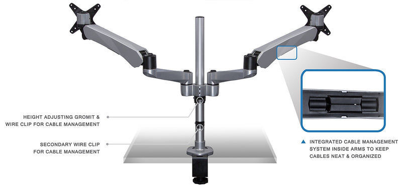 Mount-It! Modular Desk Mount Adjustable Monitor Arm, Up to 27" Monitors, Gray/Silver (MI-45116)