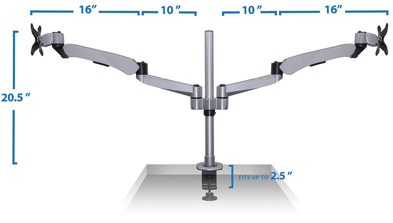 Mount-It! Modular Desk Mount Adjustable Monitor Arm, Up to 27" Monitors, Gray/Silver (MI-45116)