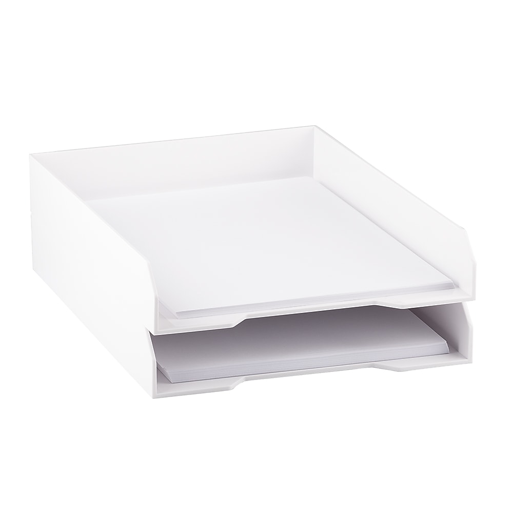 JAM Paper Stackable Paper Trays, White, Desktop Document, Letter & File Organizer Tray, 2/Pack (344WHA)