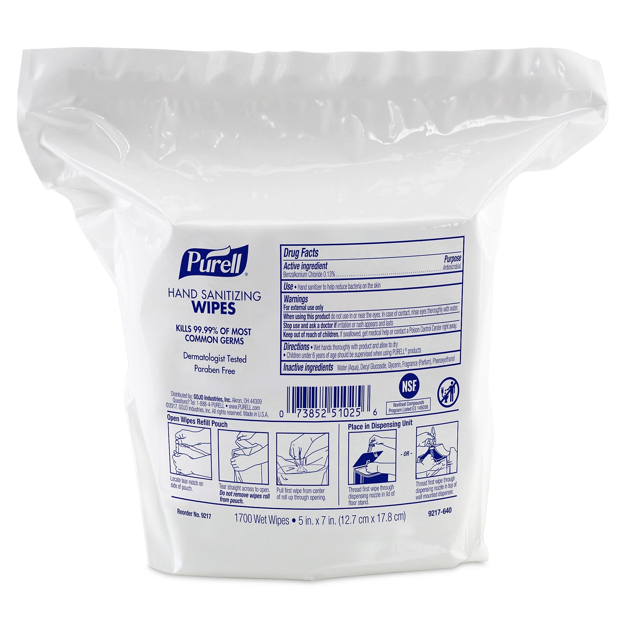 PURELL Hand Sanitizing Wipes Refill, 1700 Wipes/Carton, 2/Carton (9217-02)