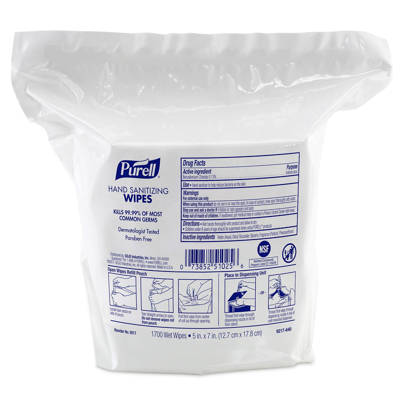 PURELL Hand Sanitizing Wipes Refill, 1700 Wipes/Carton, 2/Carton (9217-02)