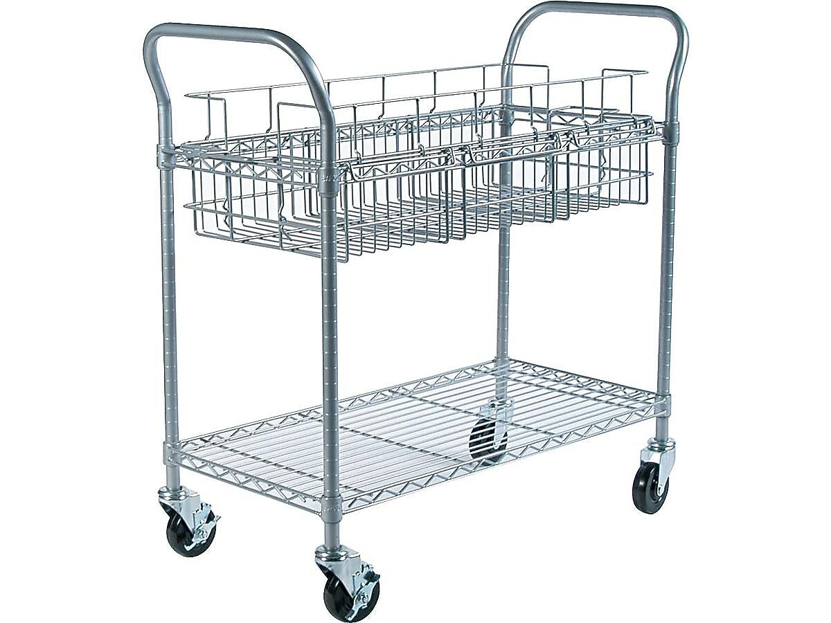 Safco 2-Shelf Metal Mobile Mail Cart with Swivel Wheels, Gray (5236GR)