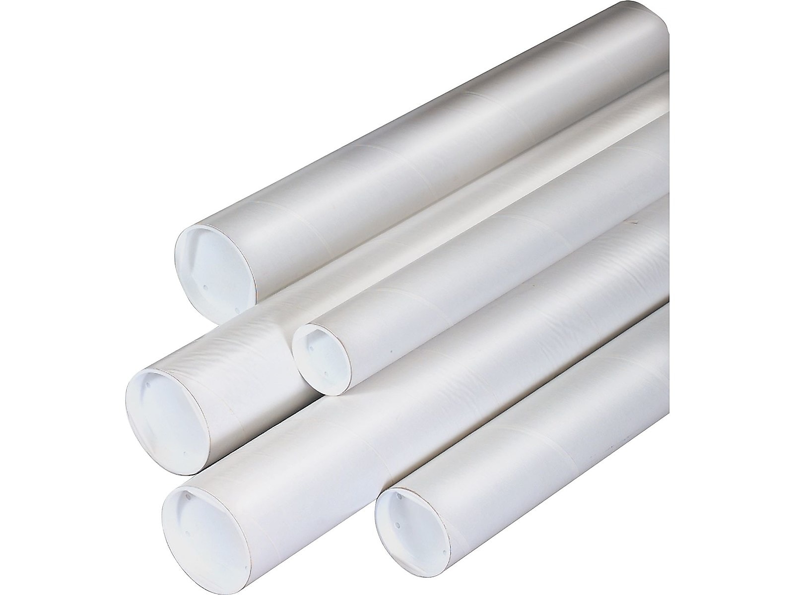 2"Dia x 24"L Mailing Tubes with Caps, White, 50/Case (P2024W)