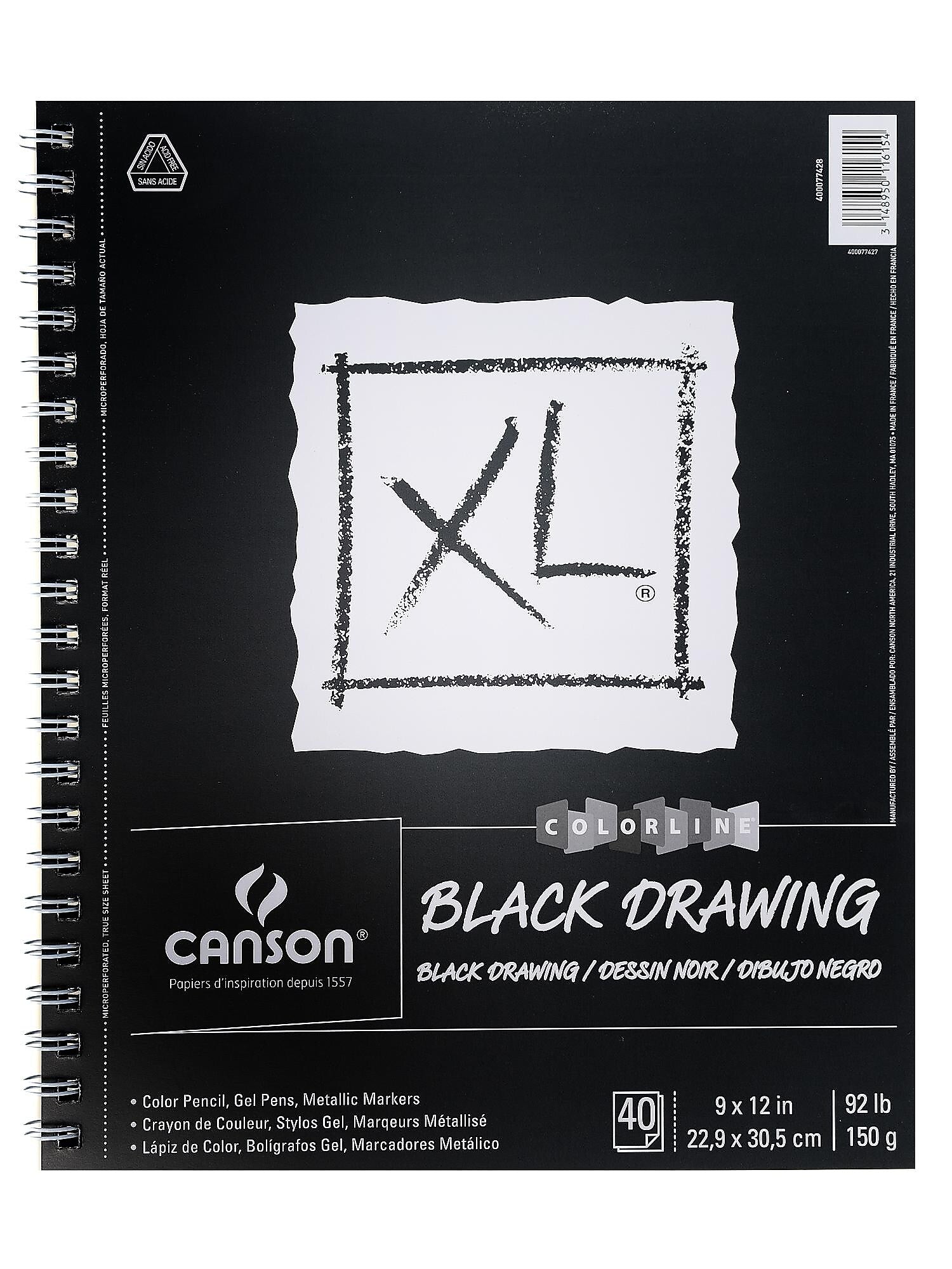 Canson Colorline 9" x 12" Wire Bound Drawing Sketch Pad, 40 Sheets/Pad (43504)
