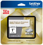 Brother P-touch Laminated Tape, 1", Gold Print on Premium Glitter White (TZe-PR254)