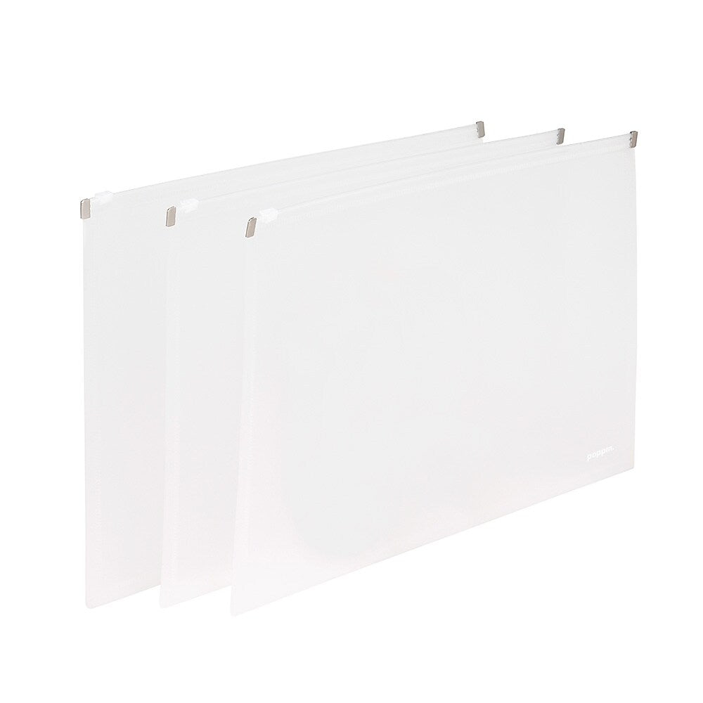 Poppin Poly Zip Folio, Letter Size, Clear, 3 Packs, 36/Pack (100142-MC)