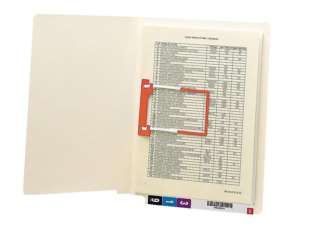 Smead End Tab Fastener Folder, Reinforced Straight-Cut Tab, 1 Fastener, Letter Size, Manila, 50 per Box (34112)