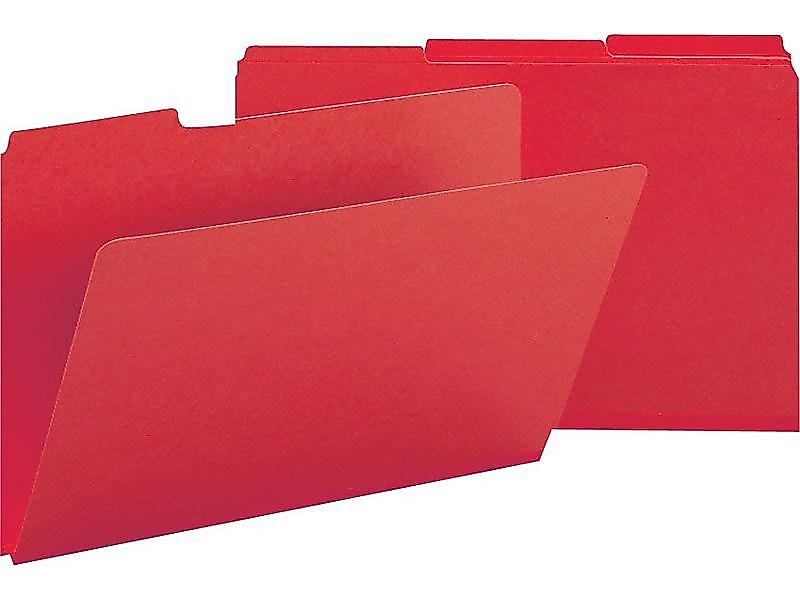 Smead 50% Recycled Pressboard File Folder, 1/3-Cut Tab, 1" Expansion, Legal Size, Bright Red, 25 per Box (22538)