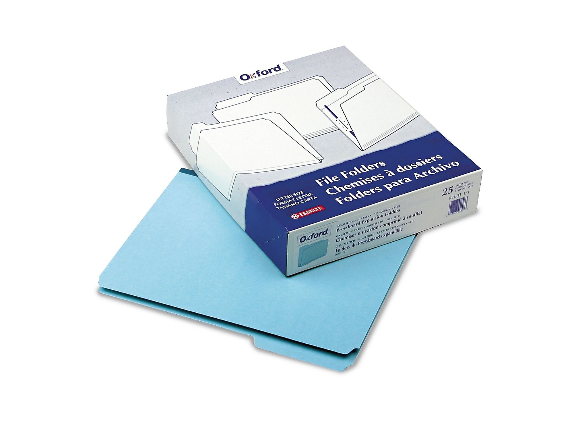 Pendaflex Recycled Heavy Duty File Folder, 1/3-Cut Tab, Assorted, Letter Size, Blue, 25/Box (9200T 1/3)